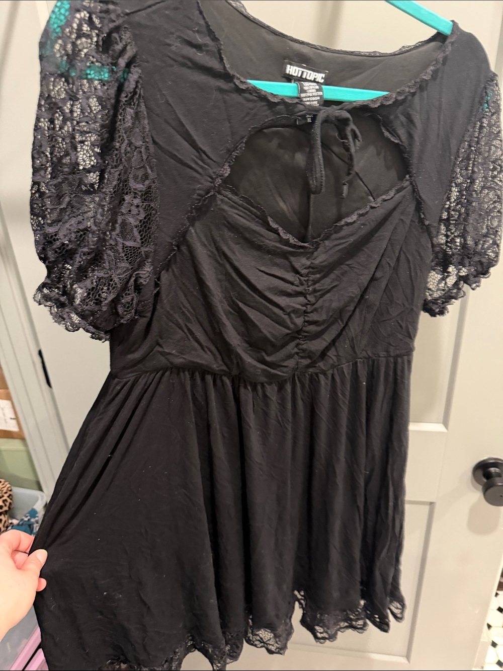 Hot Topic Black Lace Sleeve Babydoll Dress with Keyhole Tie